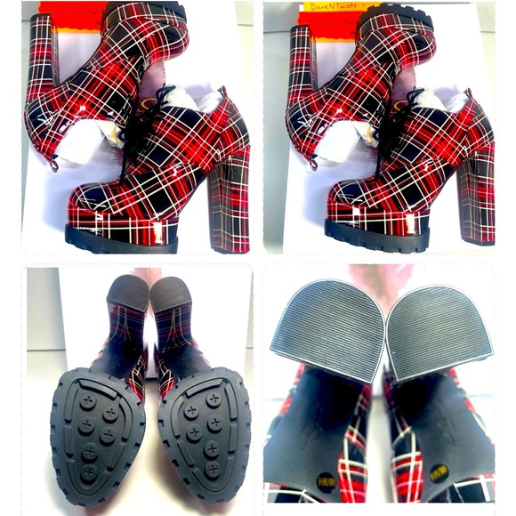 BNIB Jessica Simpson Irella Teagan Red Plaid Patent 5” platform ankle boots 6M - Picture 10 of 16